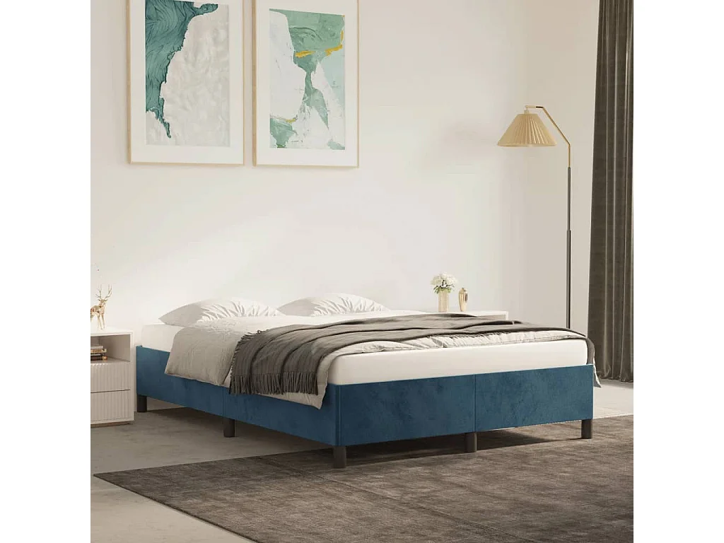Cama 140x200 cm veludo azul-escuro PT246892