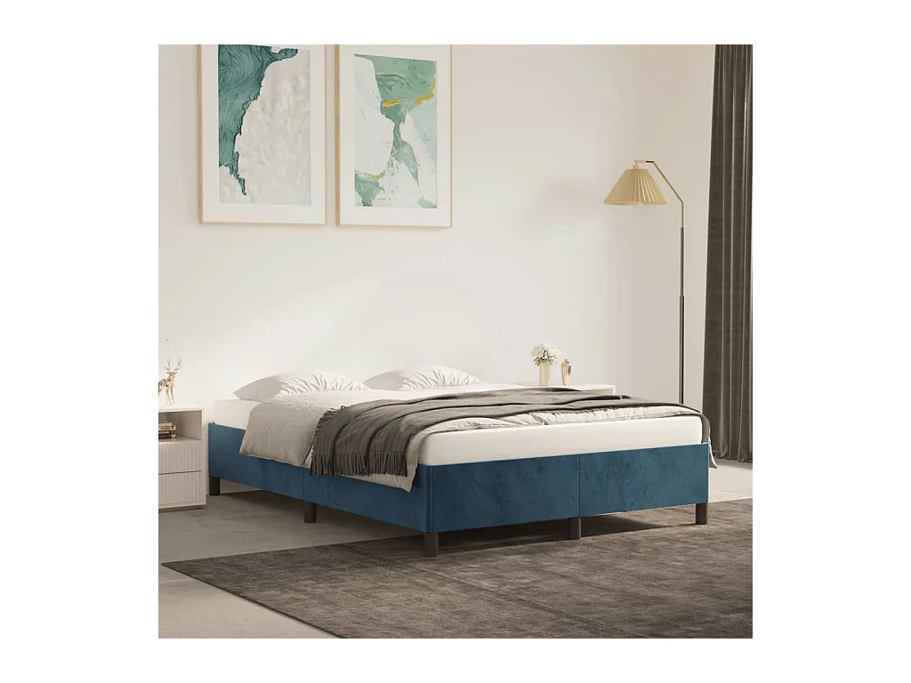 Lit-140x200 cm Bleu foncé Velours EGGB15069