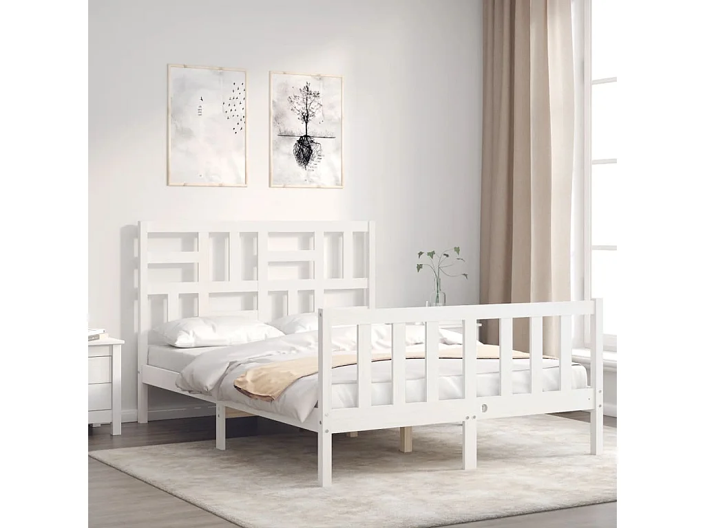 Lit-140x190 cm avec tête de lit blanc bois massif EGGB70084