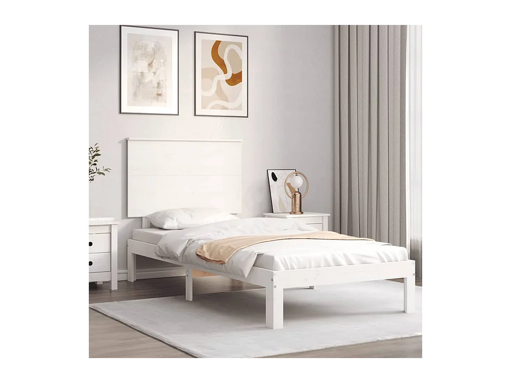 Lit-90x190 cm avec tête de lit blanc simple bois massif EGGB58216