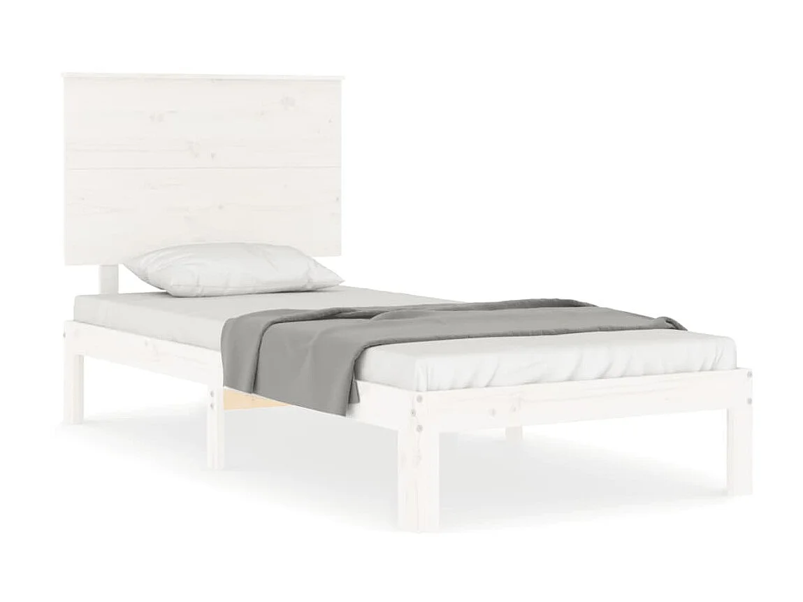 Lit-90x190 cm avec tête de lit blanc simple bois massif EGGB58216