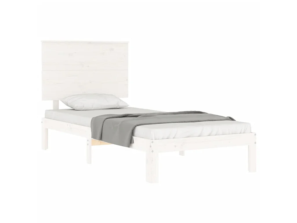 Lit-90x190 cm avec tête de lit blanc simple bois massif EGGB58216