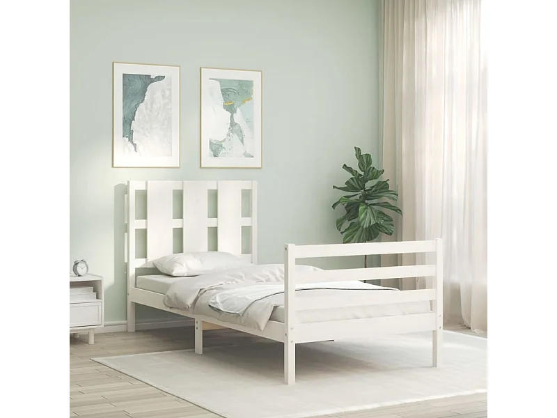Bedframe met hoofdbord massief hout wit 90x200 cm NL20916