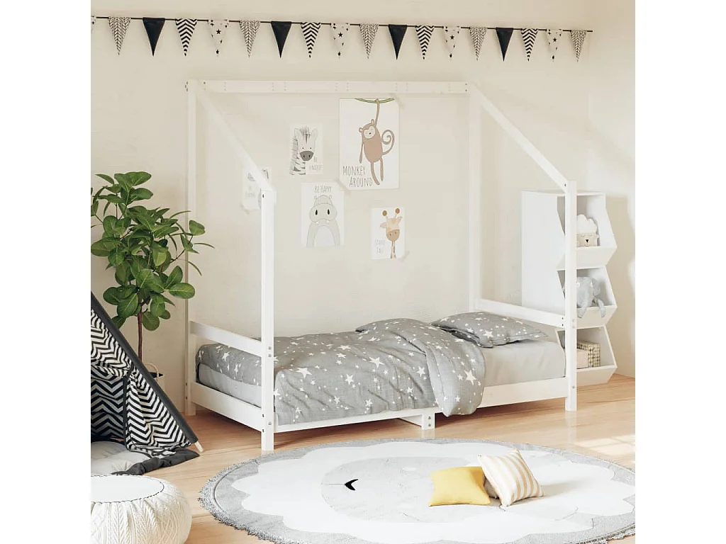 Lit-80x160 cm pour enfant blanc bois de pin massif EGGB91362