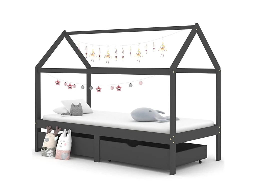 Kinderbedframe met lades grenenhout donkergrijs 90x200 cm NL64188