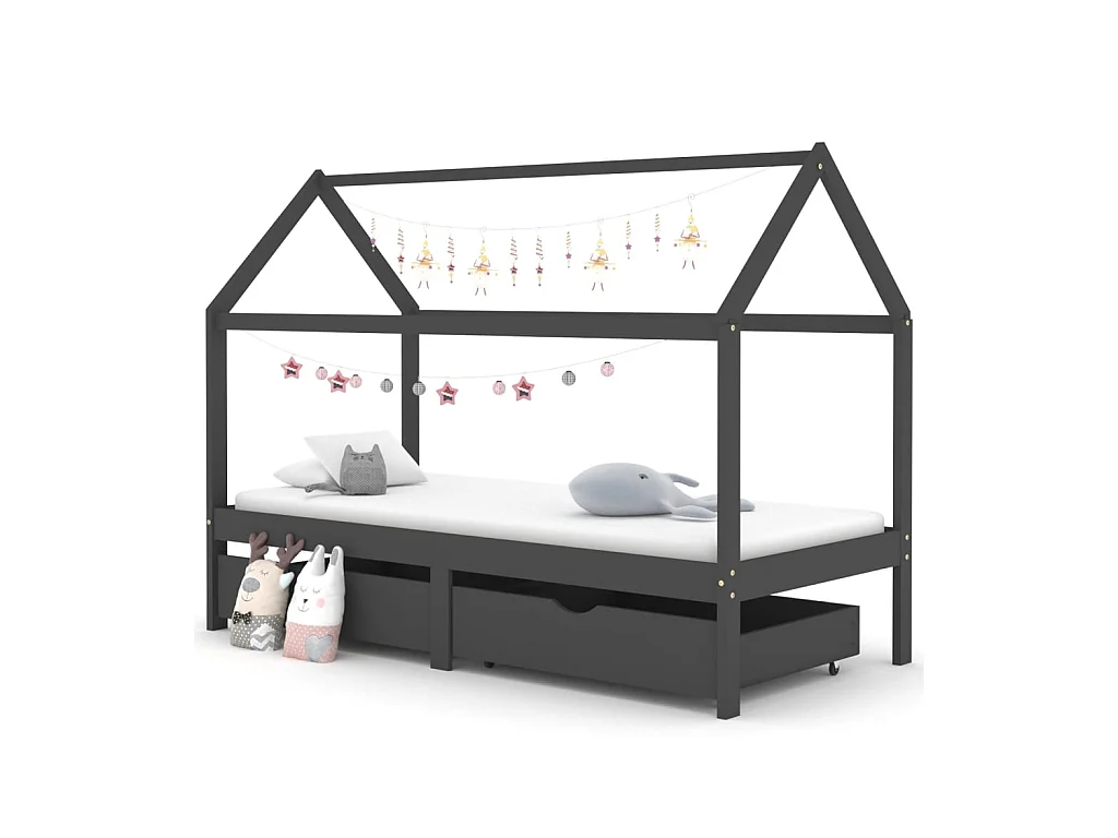 Lit-90x200 cm d'enfant avec tiroirs Gris foncéé Pin EGGB64924