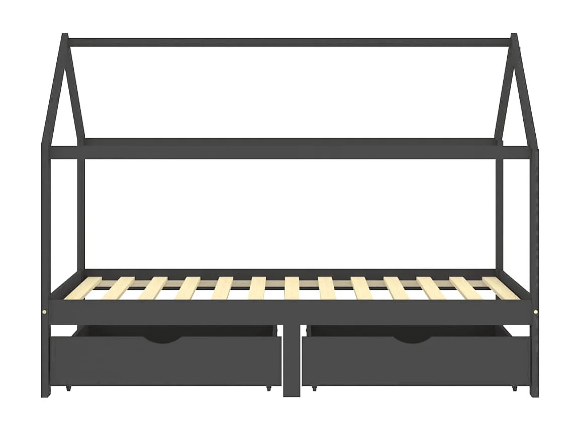 Cama p/ crianças c/ gavetas 90x200 cm pinho maciço cinza-escuro PT500303