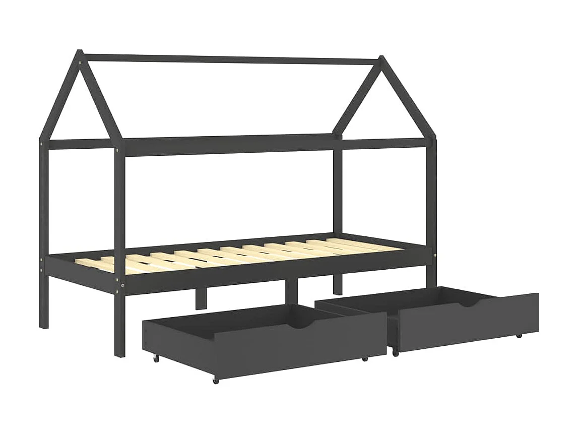 Cama p/ crianças c/ gavetas 90x200 cm pinho maciço cinza-escuro PT500303