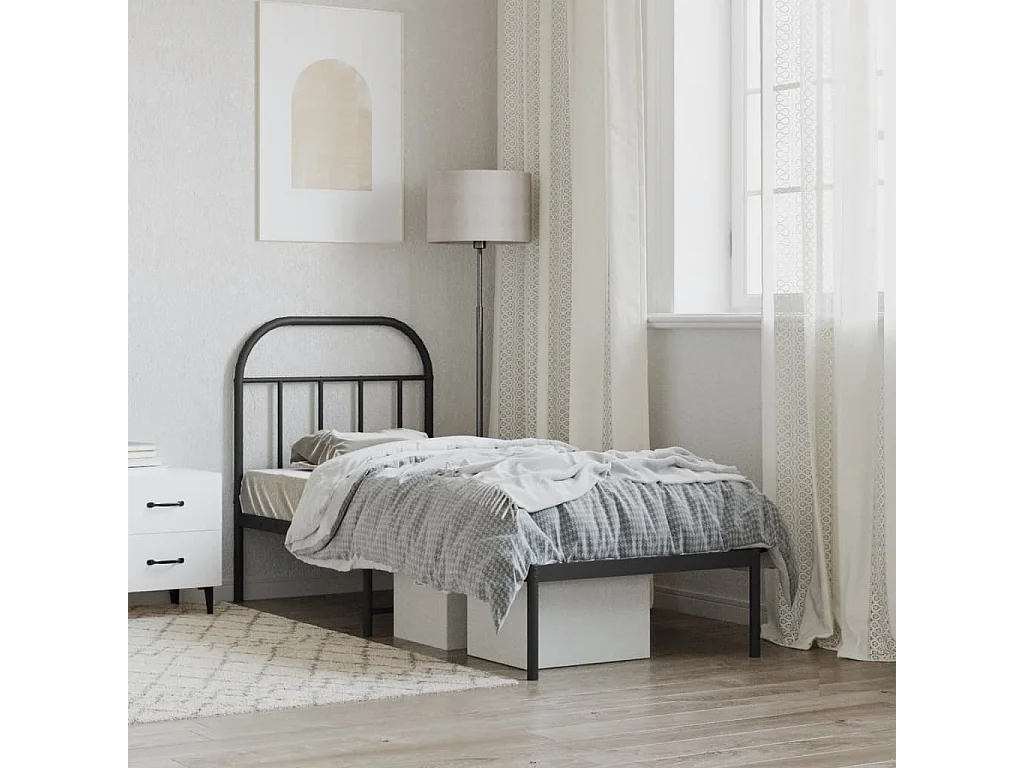 Lit-75x190 cm métal avec tête de lit noir EGGB87770