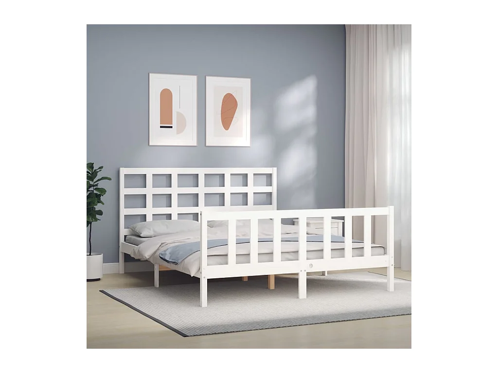 Bedframe met hoofdbord massief hout wit 160x200 cm NL34482