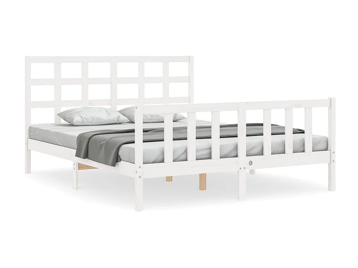 Bedframe met hoofdbord massief hout wit 160x200 cm NL34482
