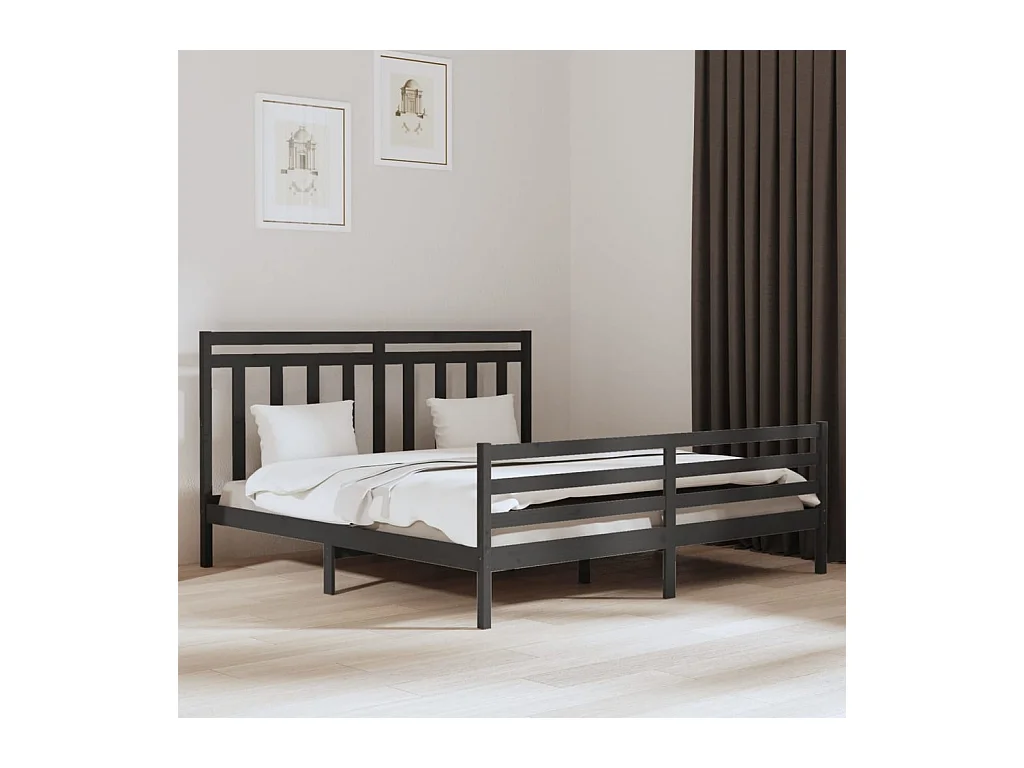 Lit-200x200 cm Gris Bois massif EGGB93901