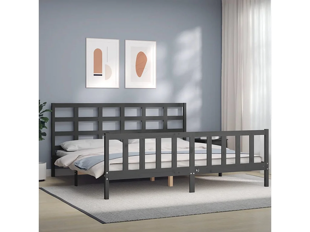 Lit-200x200 cm avec tête de lit gris bois massif EGGB81400