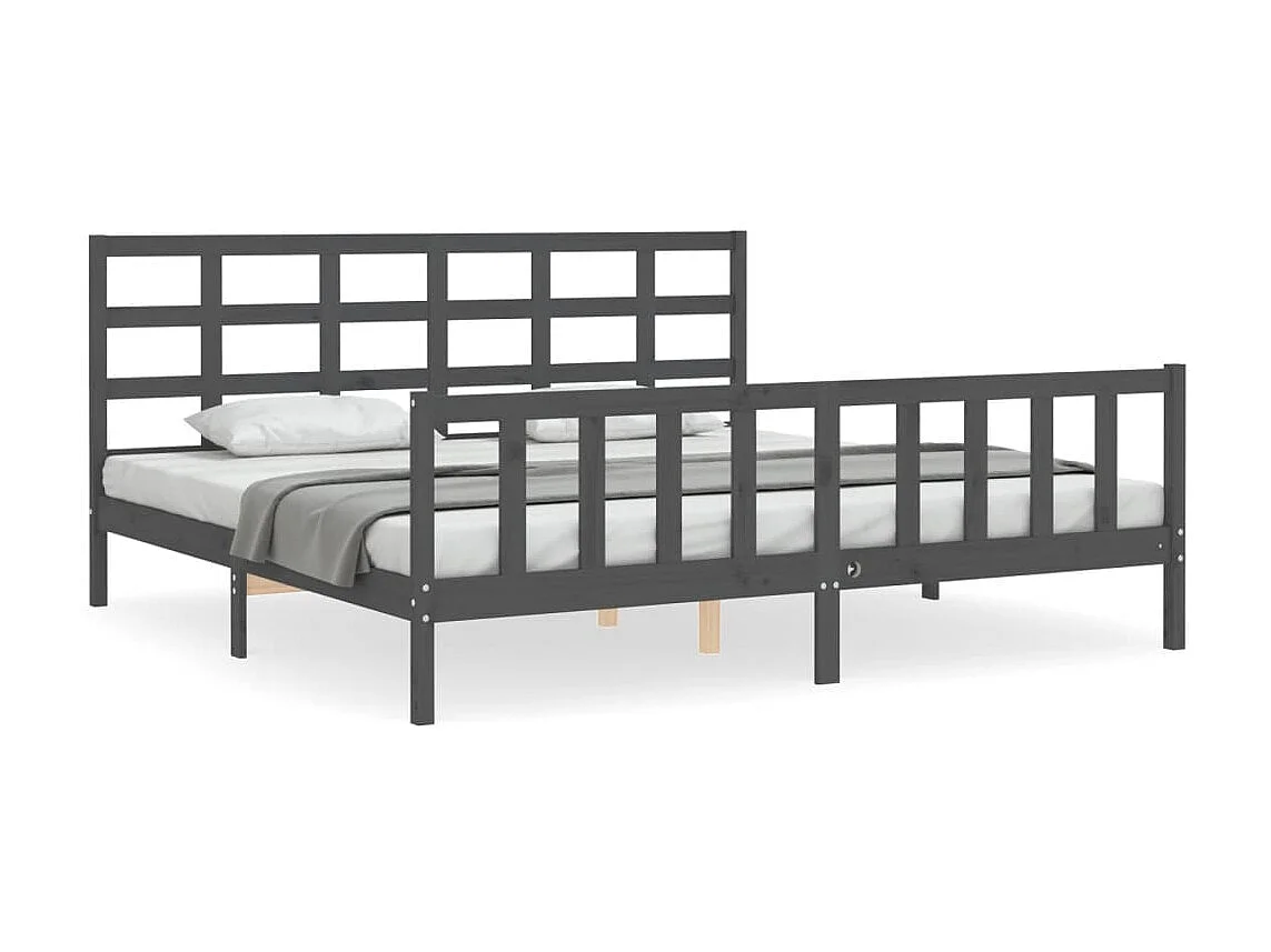 Lit-200x200 cm avec tête de lit gris bois massif EGGB81400