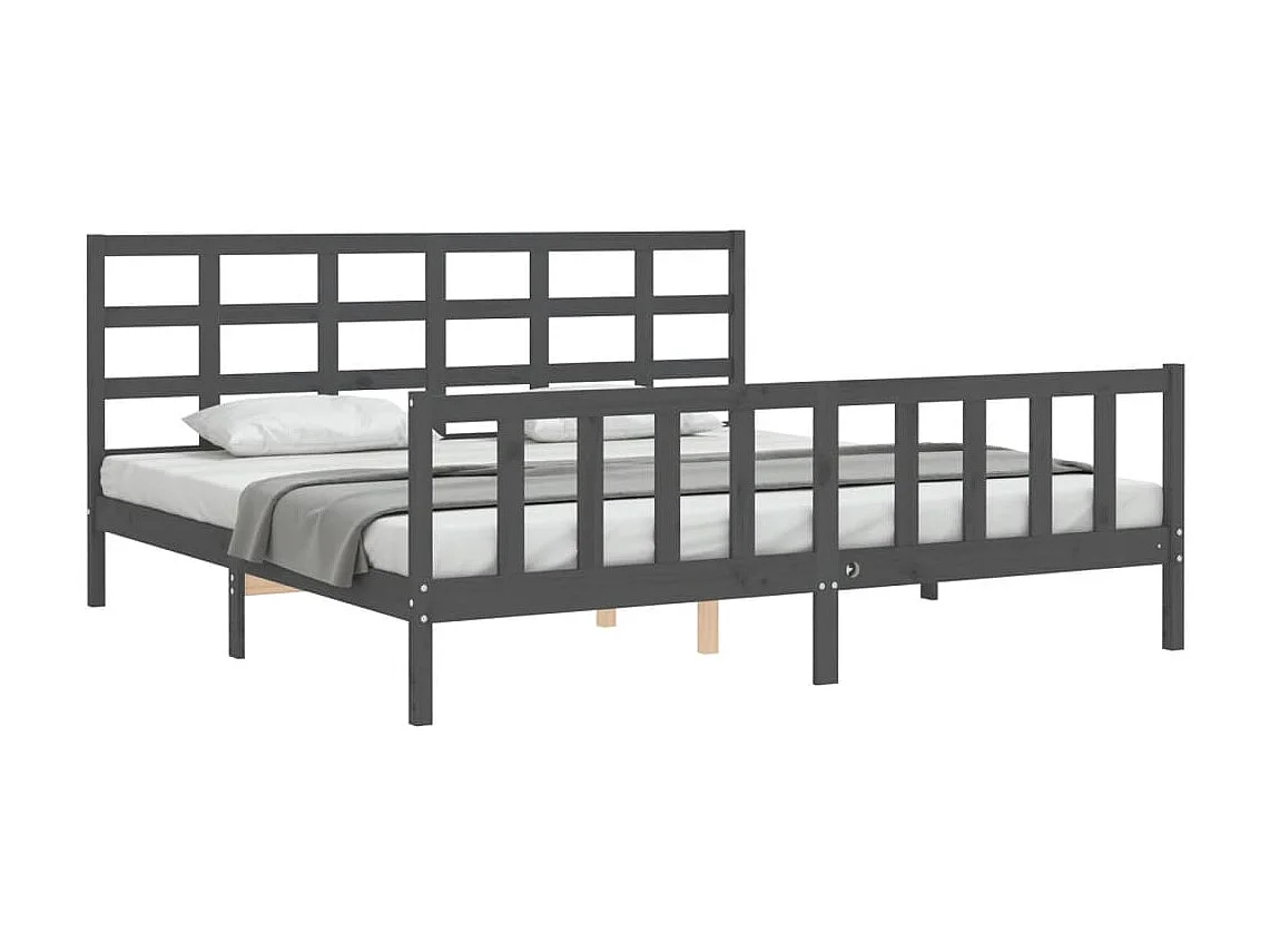 Lit-200x200 cm avec tête de lit gris bois massif EGGB81400