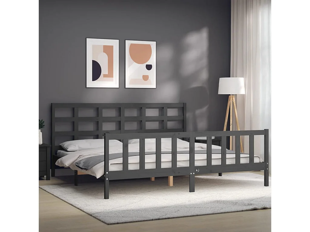 Lit-200x200 cm avec tête de lit gris bois massif EGGB81400