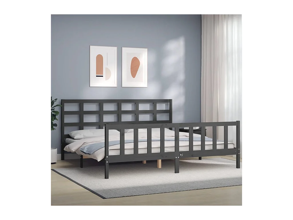 Lit-200x200 cm avec tête de lit gris bois massif EGGB81400