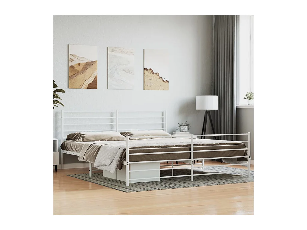 Lit-183x213 cm métal avec tête de lit/pied de lit blanc EGGB65071