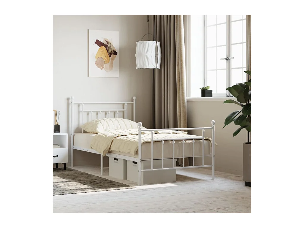 Lit-100x190 cm métal avec tête de lit/pied de lit blanc EGGB96412