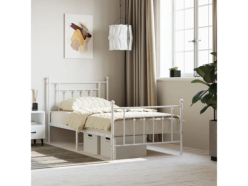 Bedframe met hoofd- en voeteneinde metaal wit 100x190 cm NL61958