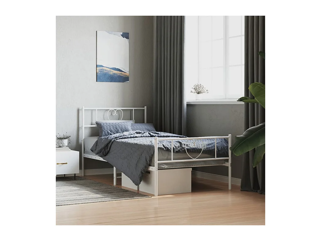 Lit-90x190 cm métal avec tête de lit/pied de lit blanc EGGB32839
