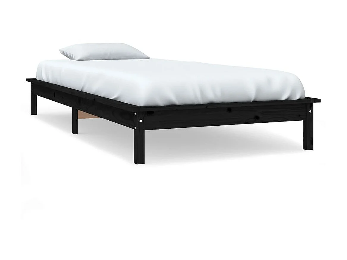 Cama 100x200 cm madera maciza de pino negra ES34776