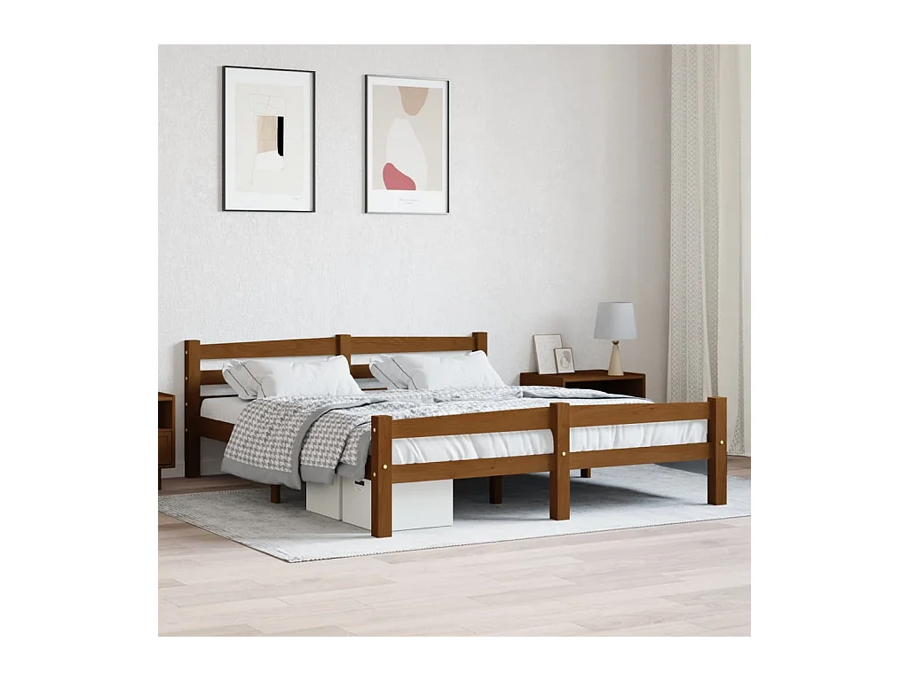 Lit-160x200 cm Marron miel Bois de pin massif EGGB94393