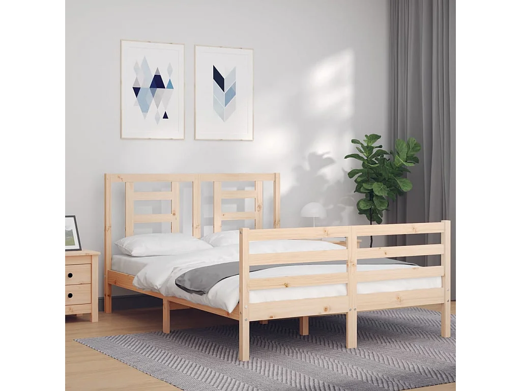 Bedframe met hoofdbord massief hout 140x190 cm NL86791