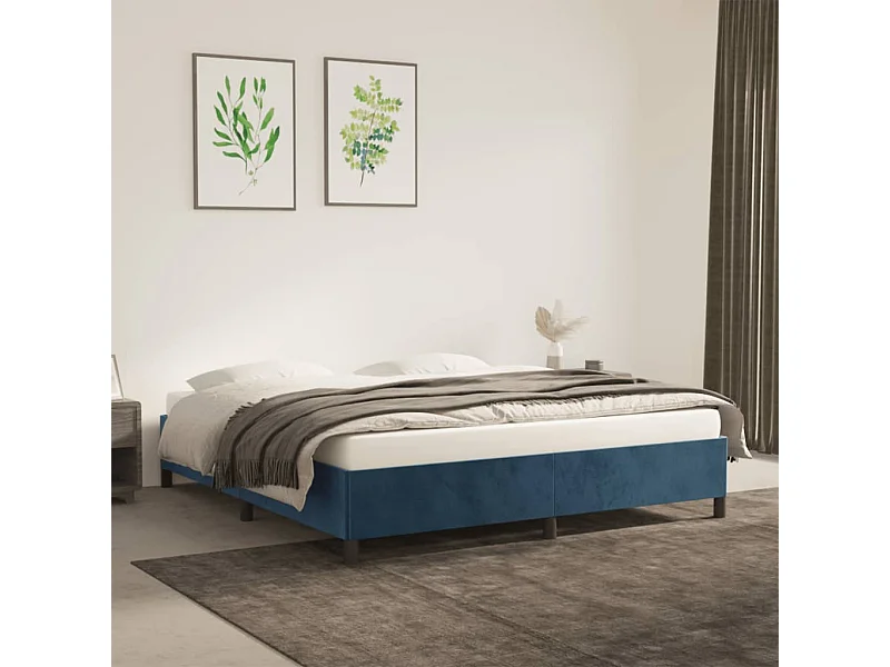 Cama 180x200 cm de terciopelo azul ES62592