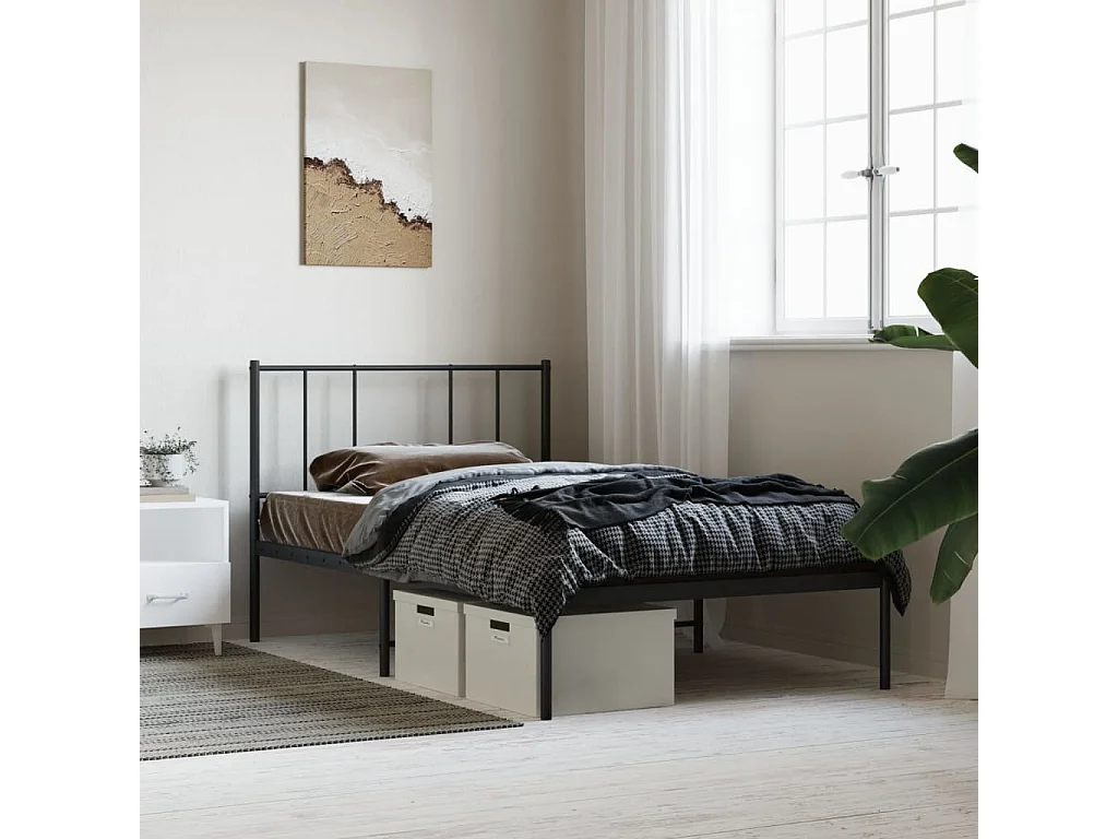 Bedframe met hoofdbord metaal zwart 100x190 cm NL12406