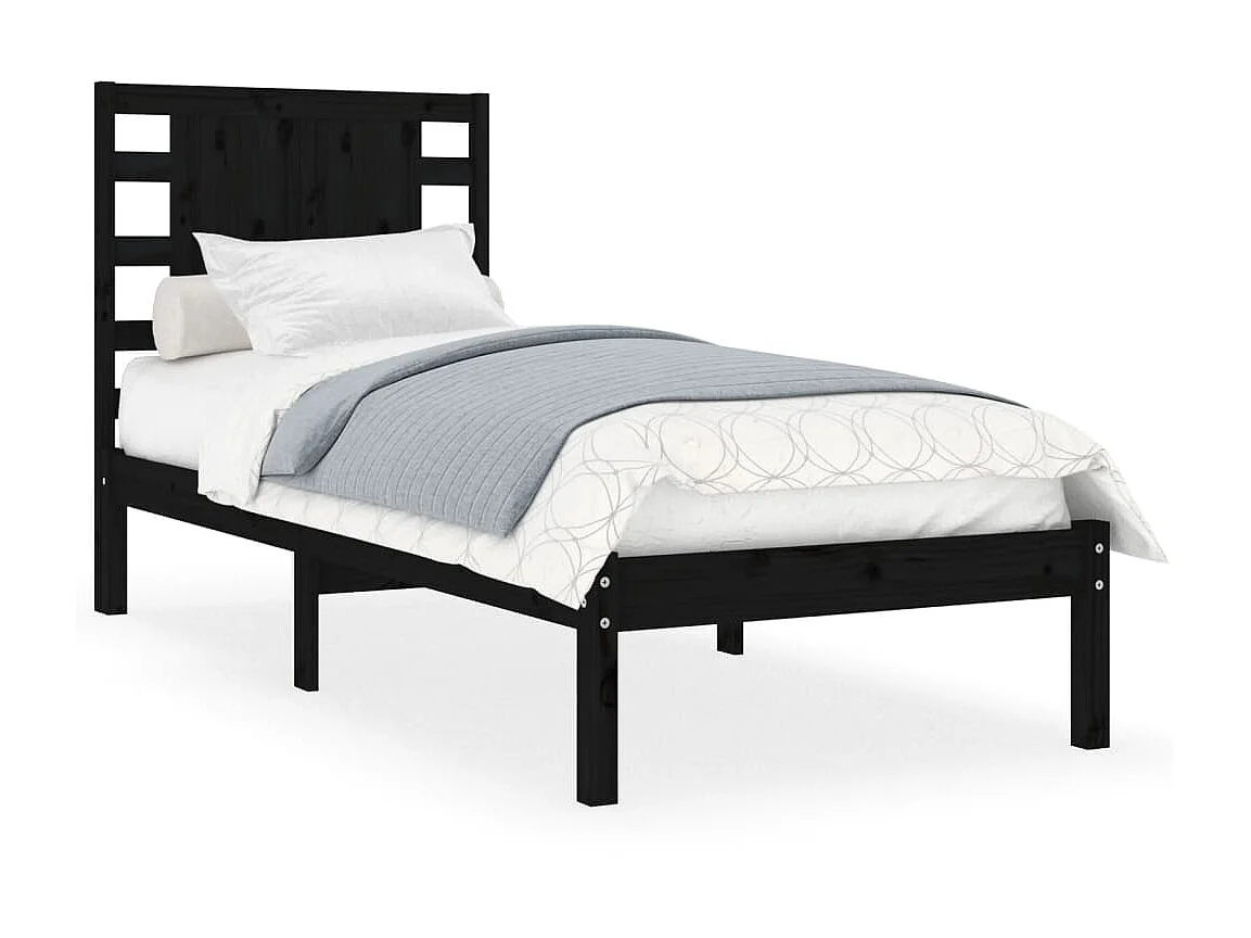 Cama 100x200 cm madera maciza de pino negra ES76840