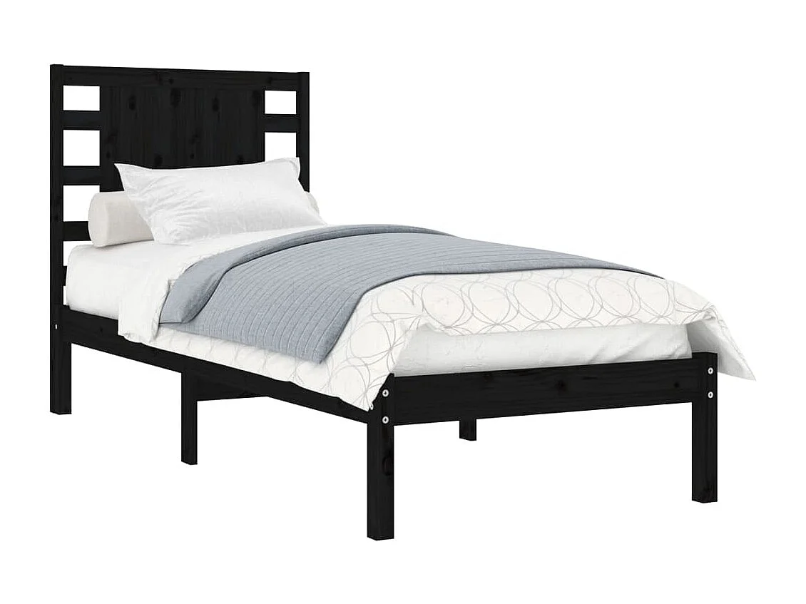 Cama 100x200 cm madera maciza de pino negra ES76840