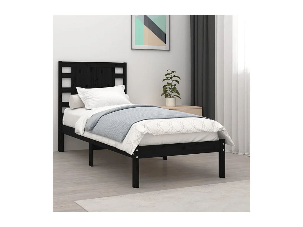 Lit-100x200 cm Noir Bois de pin massif EGGB70460