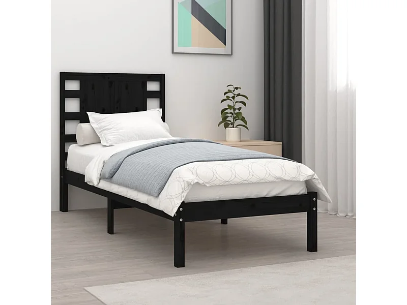 Cama 100x200 cm pinho maciço preto PT561099