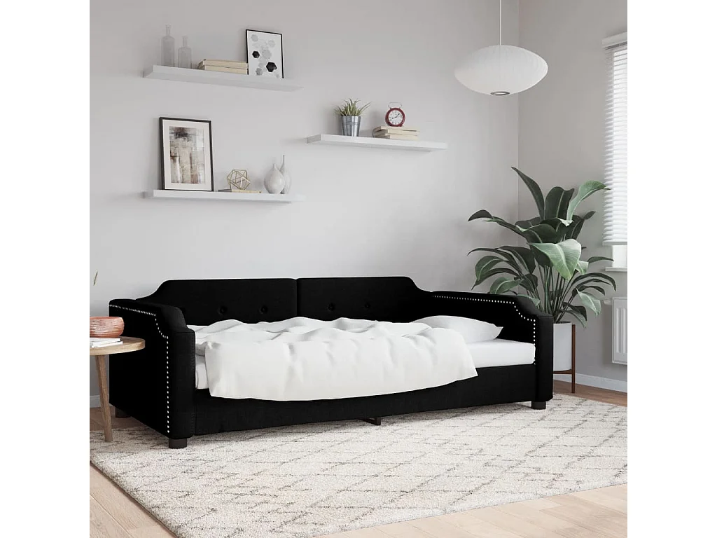 Cama de solteiro 80x200 cm tecido preto PT954858