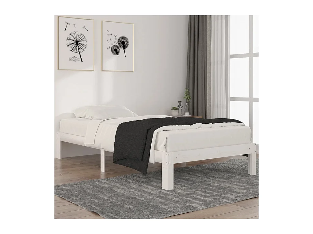 Lit-100x200 cm Blanc Bois de pin massif EGGB58148