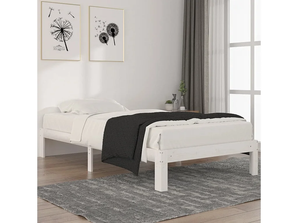 Lit-100x200 cm Blanc Bois de pin massif EGGB58148