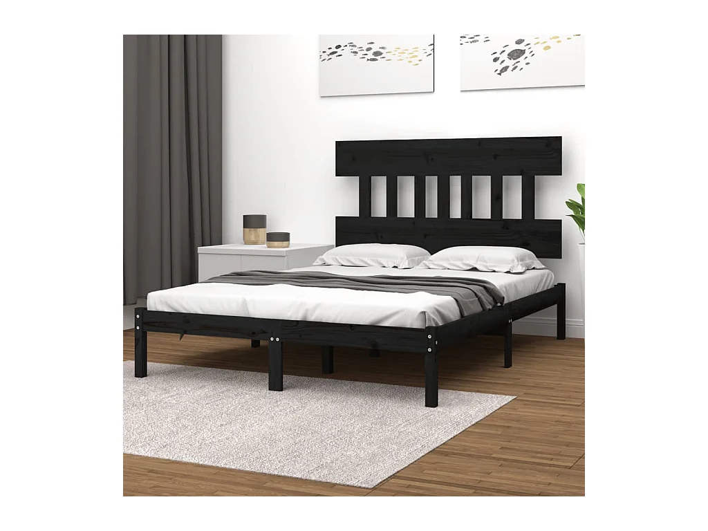 Lit-140x190 cm Noir Bois massif EGGB33925