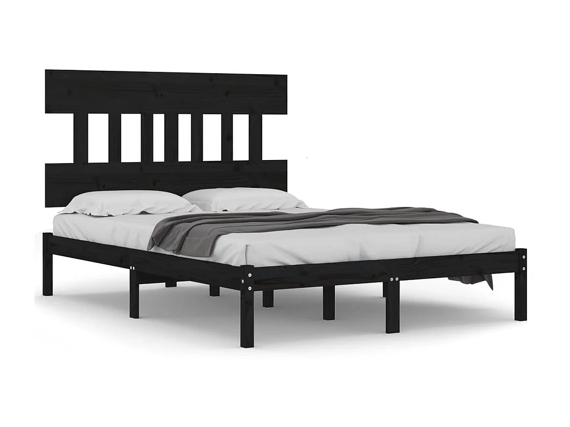 Cama 140x190 cm de madera maciza negra ES58911