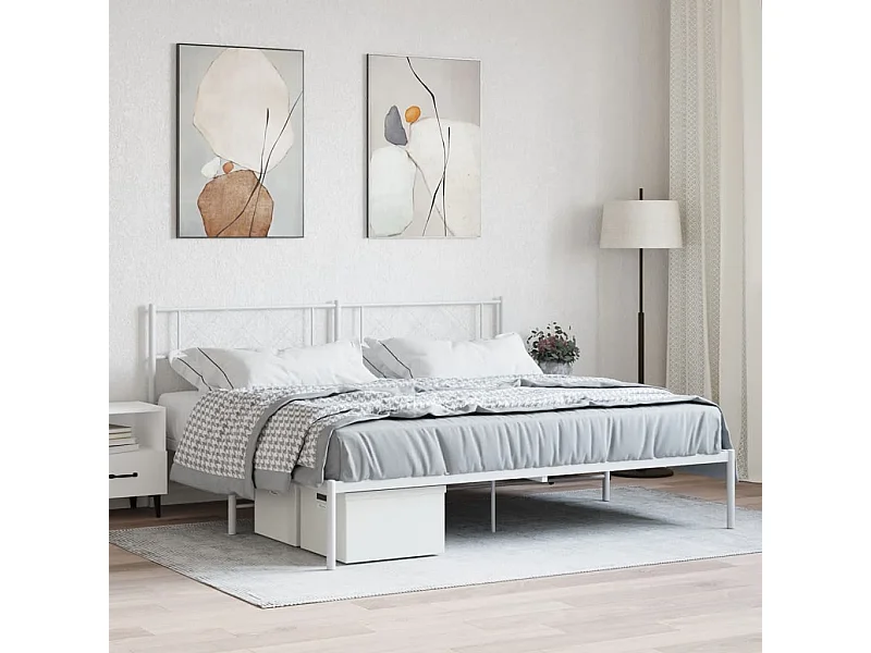 Cama com cabeceira 183x213 cm metal branco PT443354