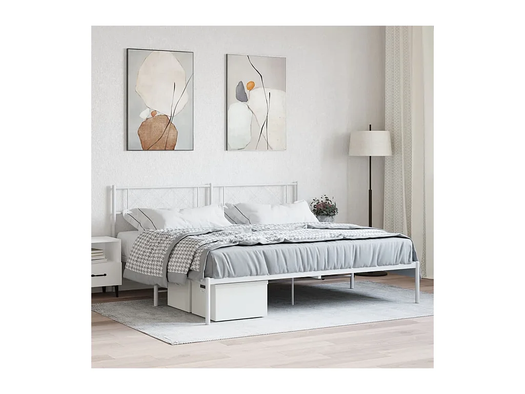 Lit-183x213 cm métal avec tête de lit blanc EGGB88060