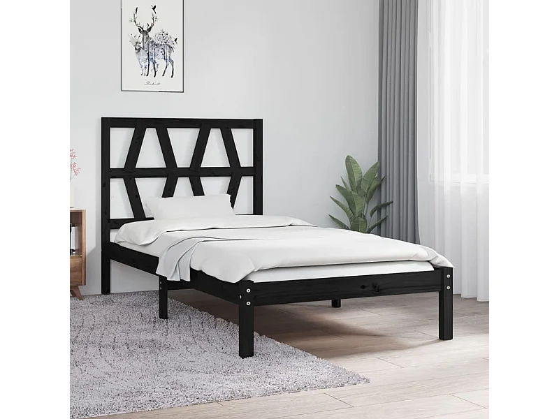 Lit-75x190 cm Noir Bois de pin massif Petit simple EGGB20303