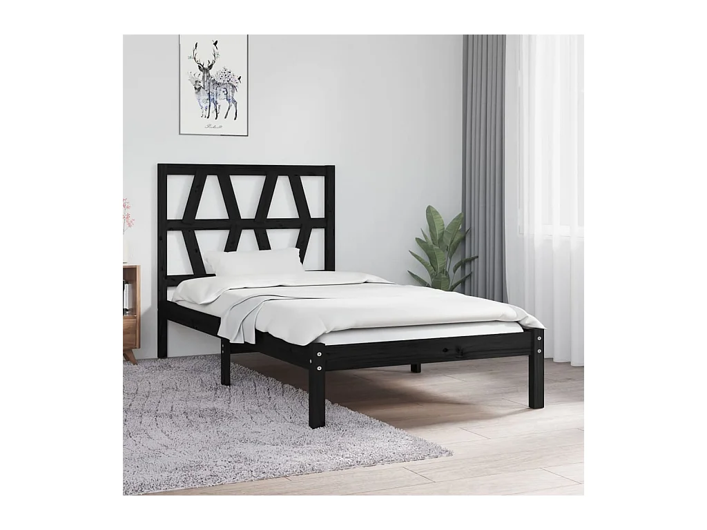 Lit-75x190 cm Noir Bois de pin massif Petit simple EGGB20303