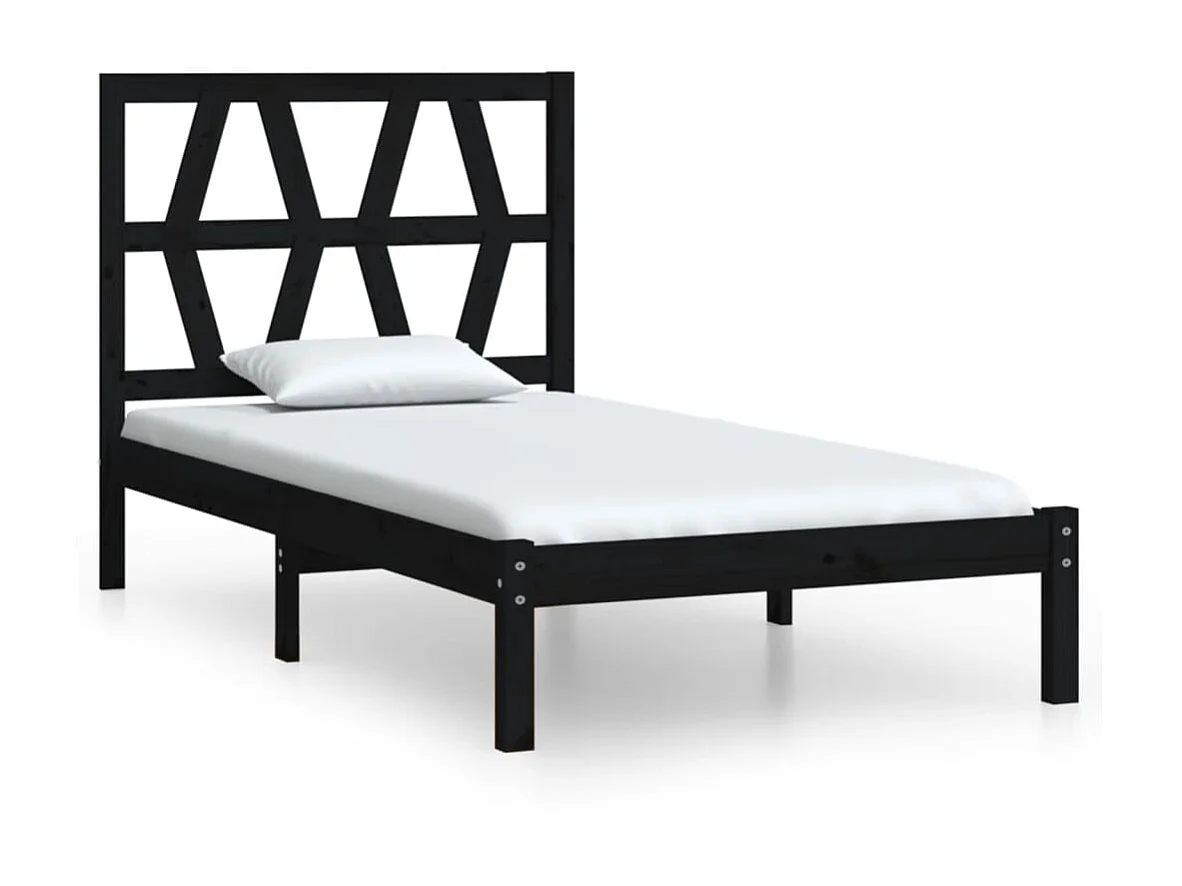 Lit-75x190 cm Noir Bois de pin massif Petit simple EGGB20303