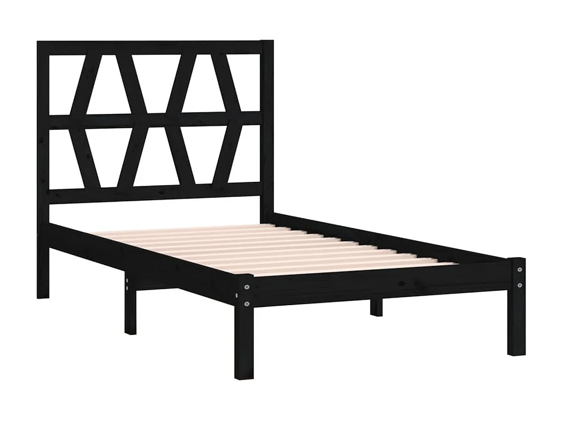 Lit-75x190 cm Noir Bois de pin massif Petit simple EGGB20303