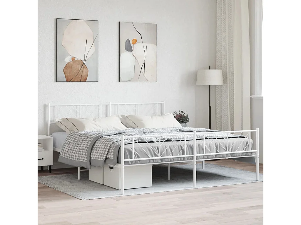Cama com cabeceira e pés 183x213 cm metal branco PT444414