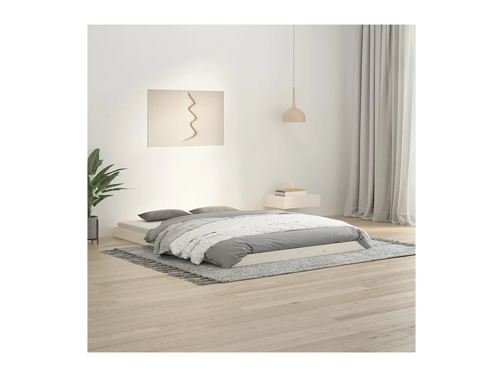 Lit-135x190 cm blanc double bois massif de pin EGGB13133