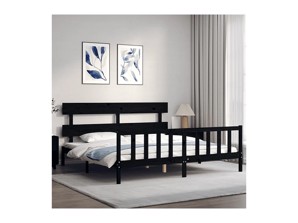 Bedframe met hoofdbord massief hout zwart 200x200 cm NL41751