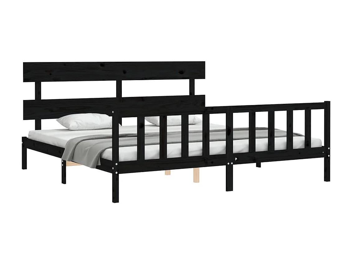 Bedframe met hoofdbord massief hout zwart 200x200 cm NL41751