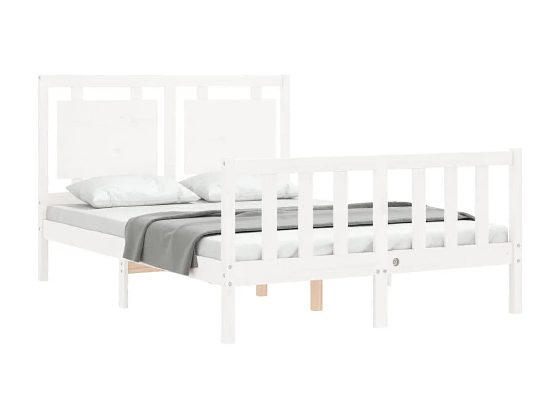 Cama de casal c/ cabeceira madeira maciça branco PT817543